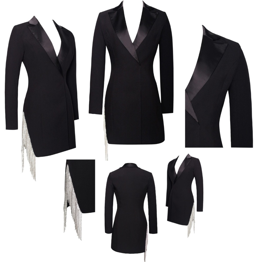 Diamond Girl Crystal Fringe Blazer Side Split Dress - Picture 9 of 9